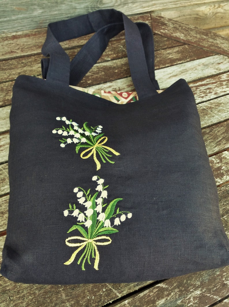 Natural linen Natural Beach Tote Bag Eco-friendly Linen Tote Bag Grocery Reusable Bag Small bag Embroidered Bag