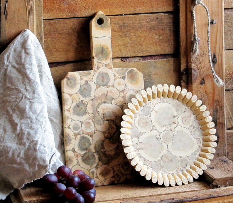 Juniper Wood Cutting Board and Platter Set, Handmade Breadboard, Bowl