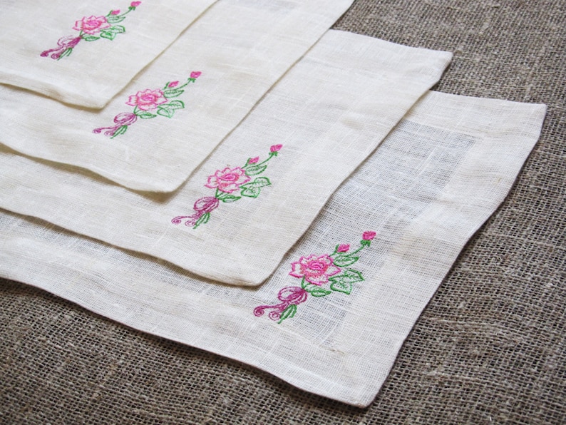 White Linen Embroidered placemat Handmade Linen Table Decor Etsy