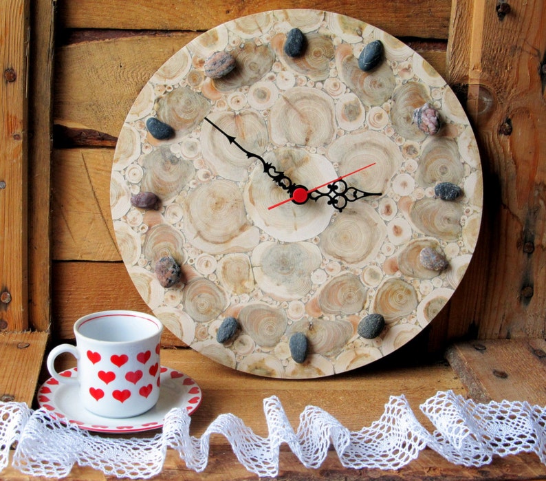 Juniper Wood Clock, Round Clock, Natural Handmade Wall Clock, Large
