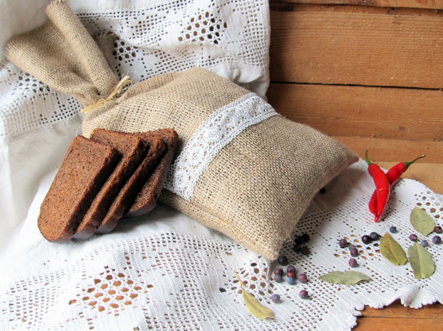 Burlap Linen Bread Bag with Lace Bread Sachet Handmade Etsy