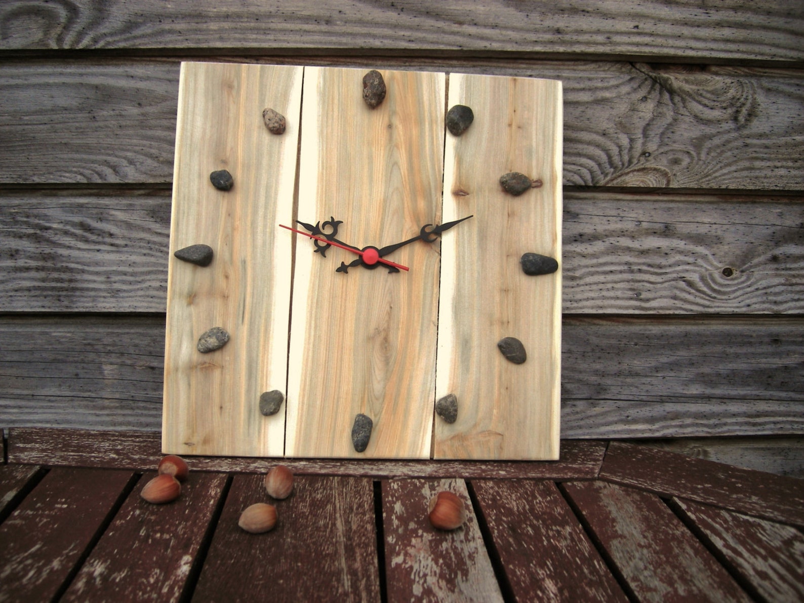 Juniper Wood Clock Natural Handmade Wall Clock Large Wooden Etsy