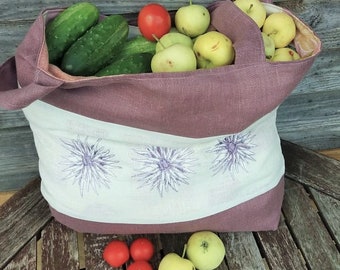 Linen Tote Bag, Embroidered Bag, Natural linen, Large size, Grocery Reusable Bag, Eco-friendly, Natural Beach Tote Bag
