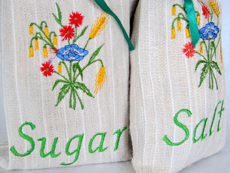 Natural Linen Sugar and Salt Bag Set of 2 Embroidered Burlap | Etsy