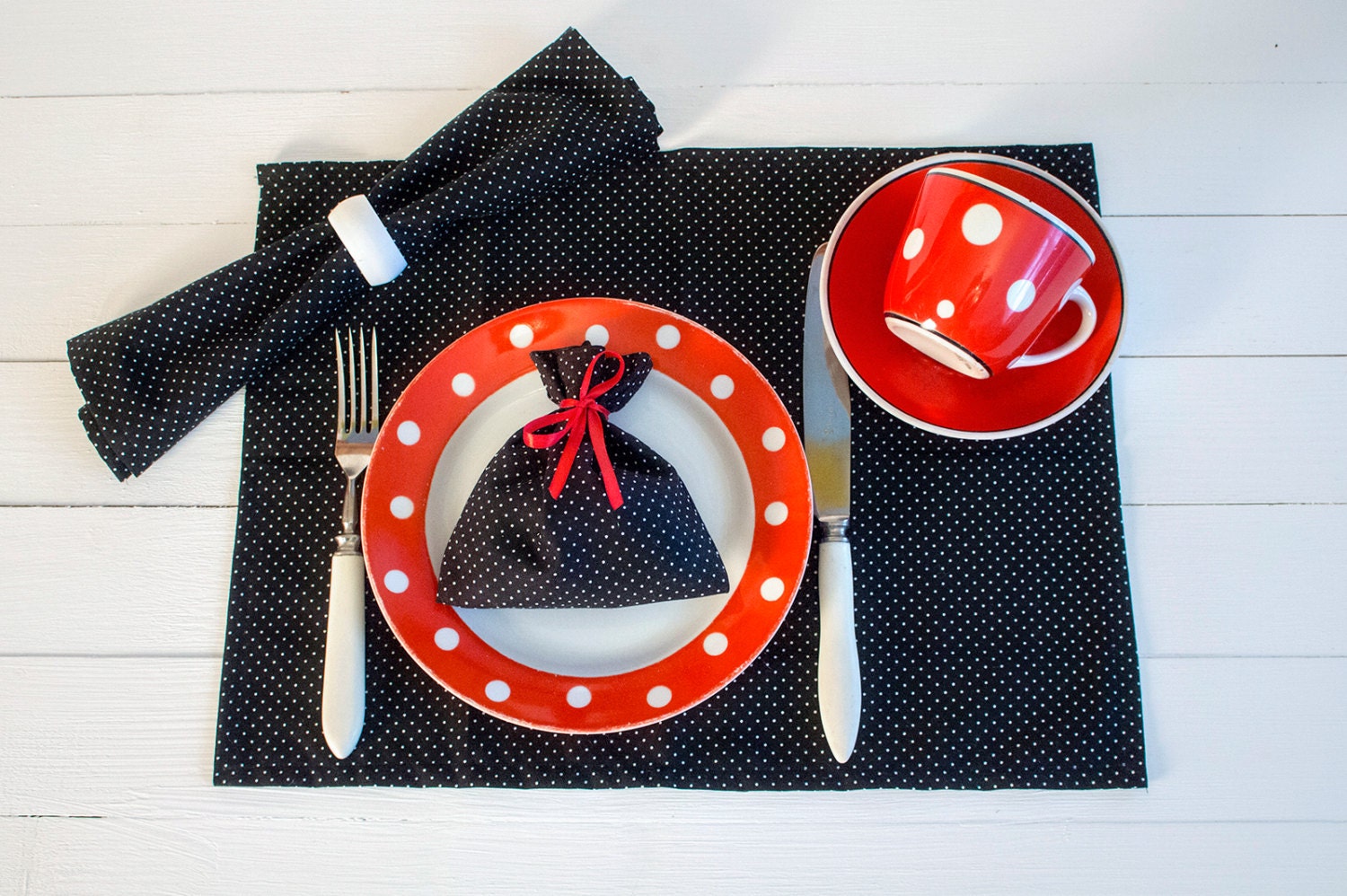 Polka Dot Placemat Black White Cotton Place Mat Handmade Etsy