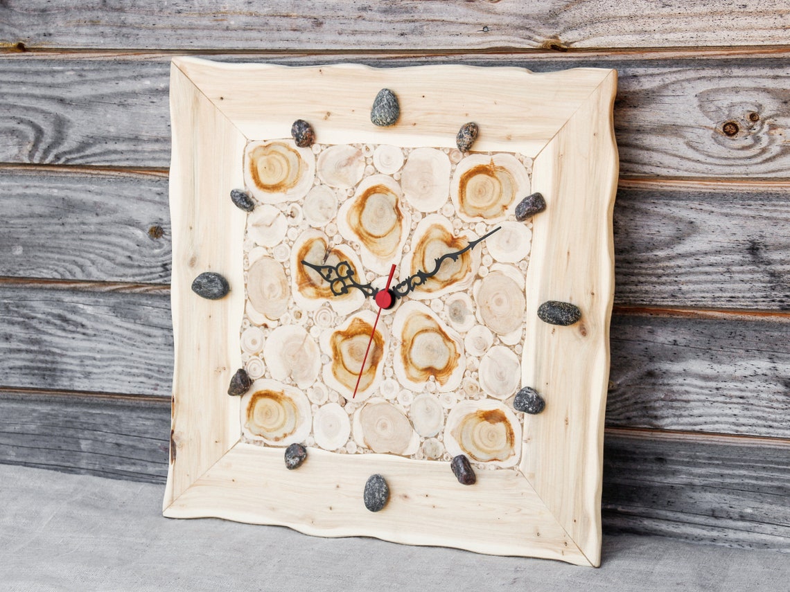 Juniper Wood Clock Natural Handmade Wall Clock Large Wooden Etsy
