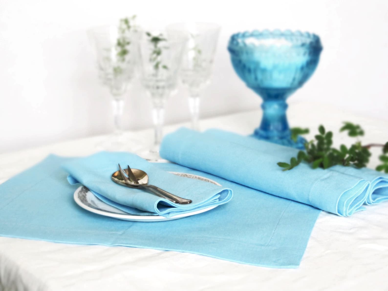 Light Blue Linen Placemat, Handmade Table Linen, Linen Wedding Decor