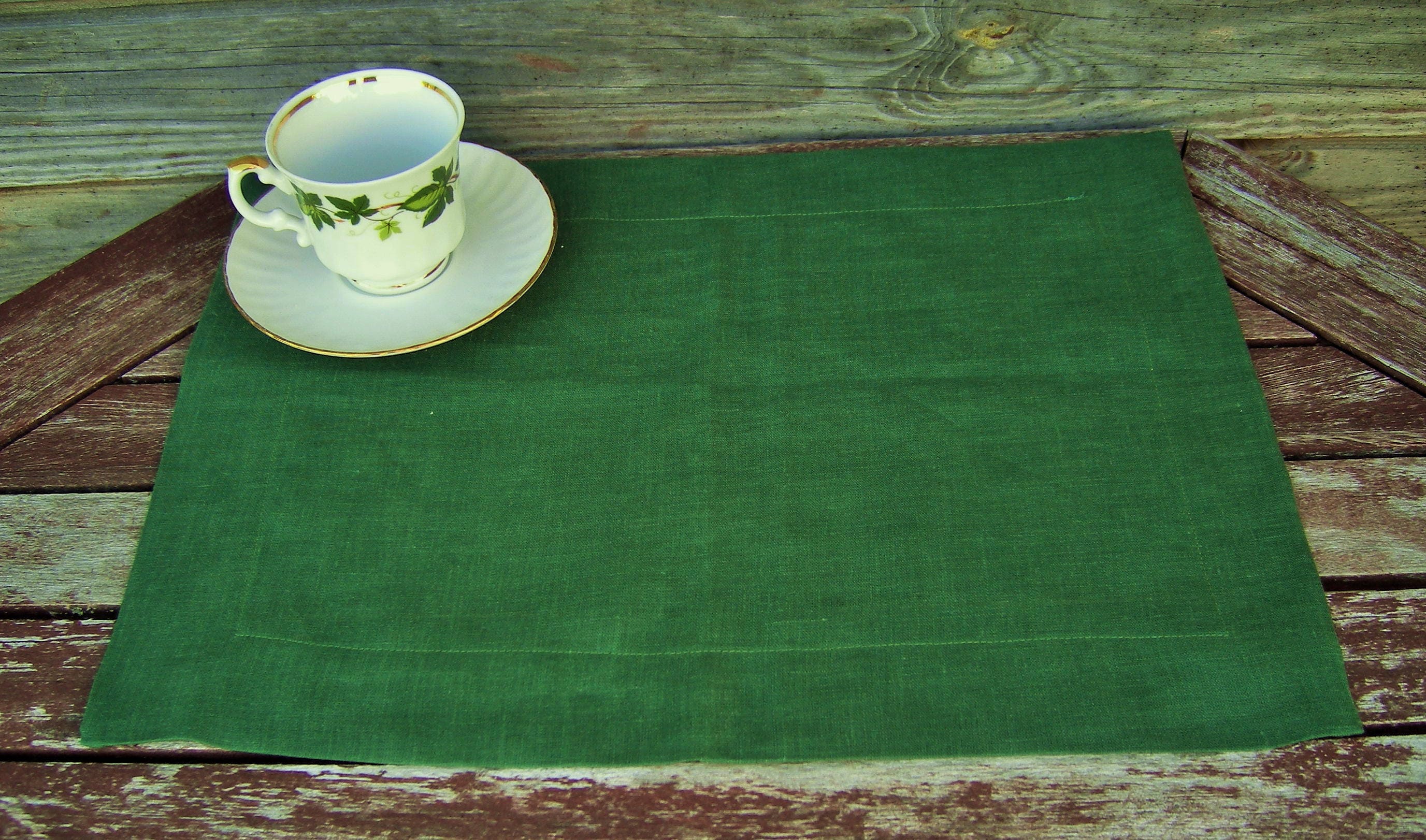 Set of 4 Dark Green Linen Placemat Handmade Table Linen Etsy