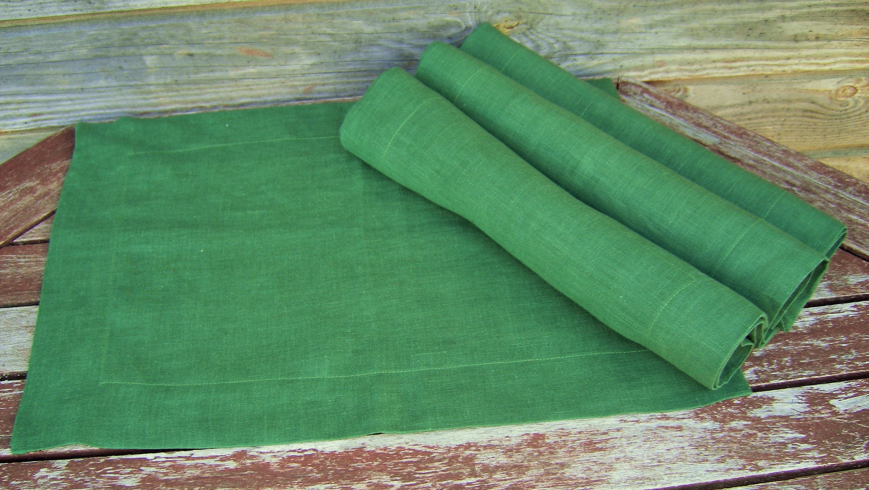 Set of 4 Dark Green Linen Placemat Handmade Table Linen Etsy