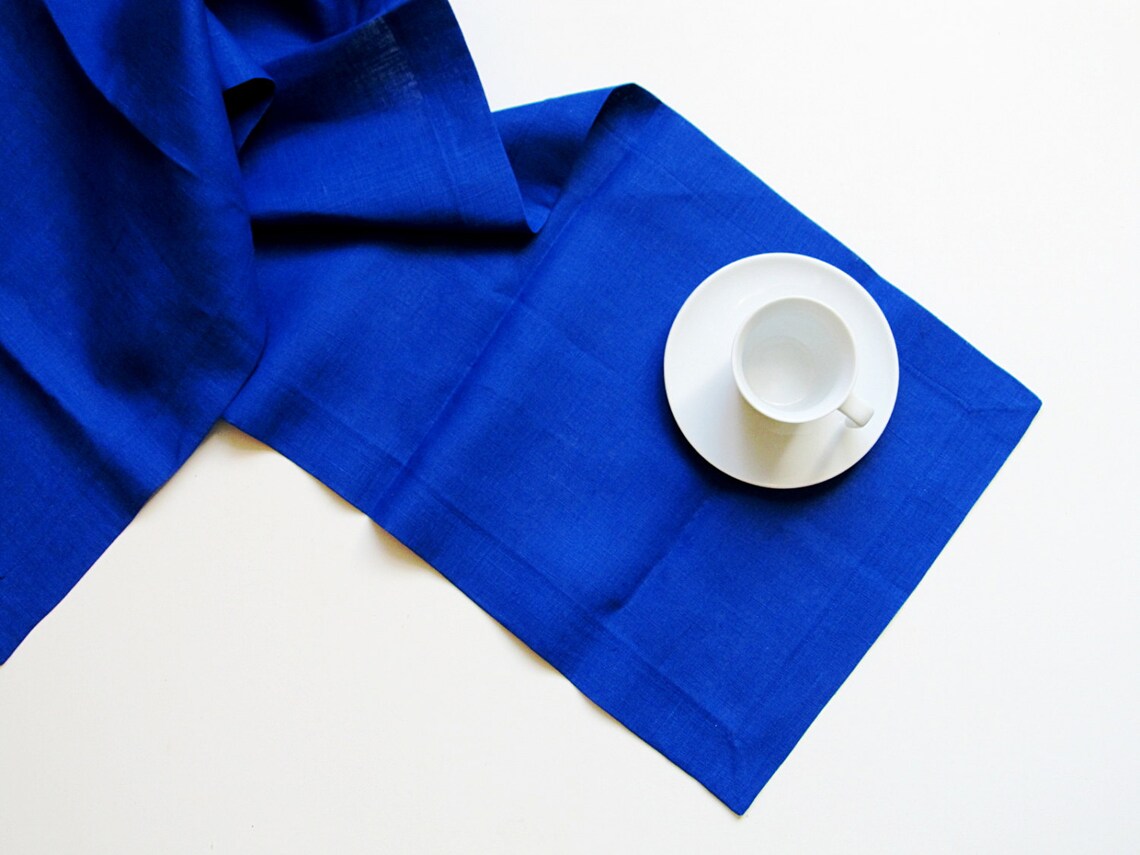 Blue Linen Table Runner Handmade Linen Table Cloth Wedding Etsy