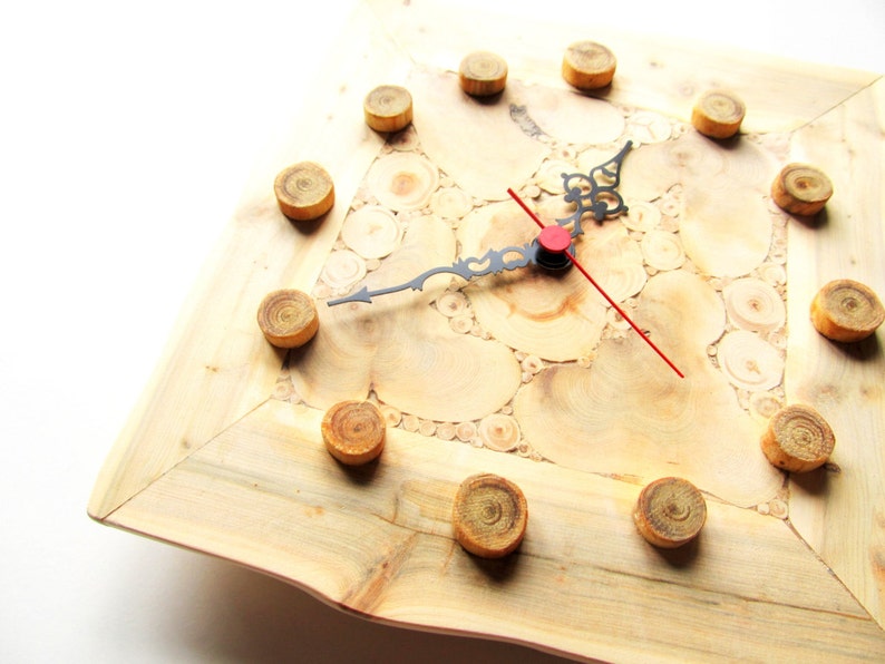 Juniper Wood Clock Natural Handmade Wall Clock Large Wooden Etsy