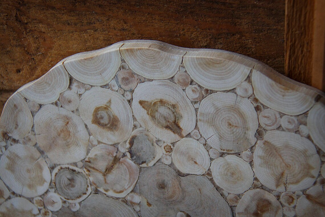 Juniper Wood Round Cutting Board, Natural Handmade Breadboard, Rustic