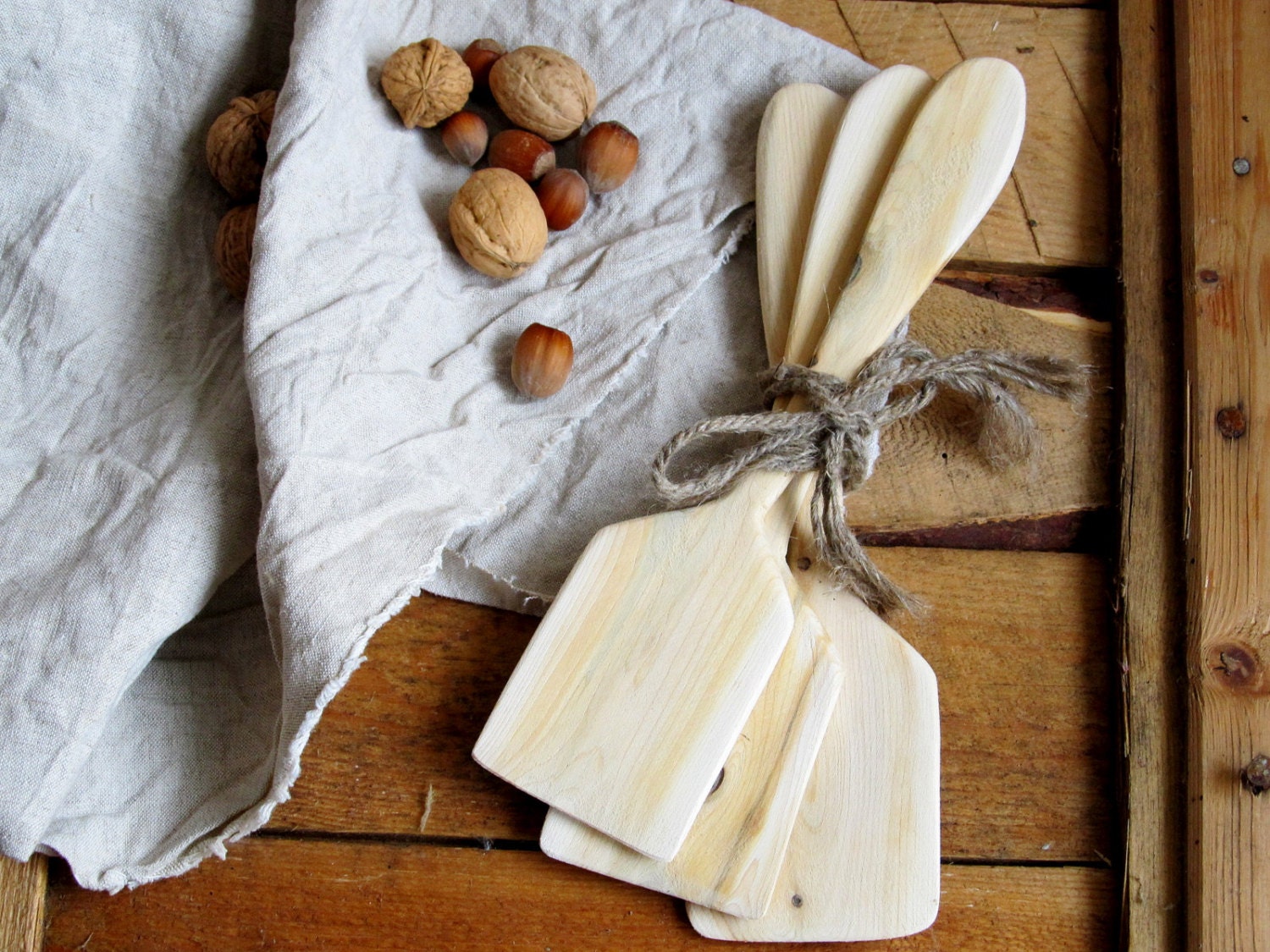 Ensemble de Spatule en Bois Genièvre 3, Décor à La Maison Fait Main Normal, Bêche Bois, Ustensile Cu