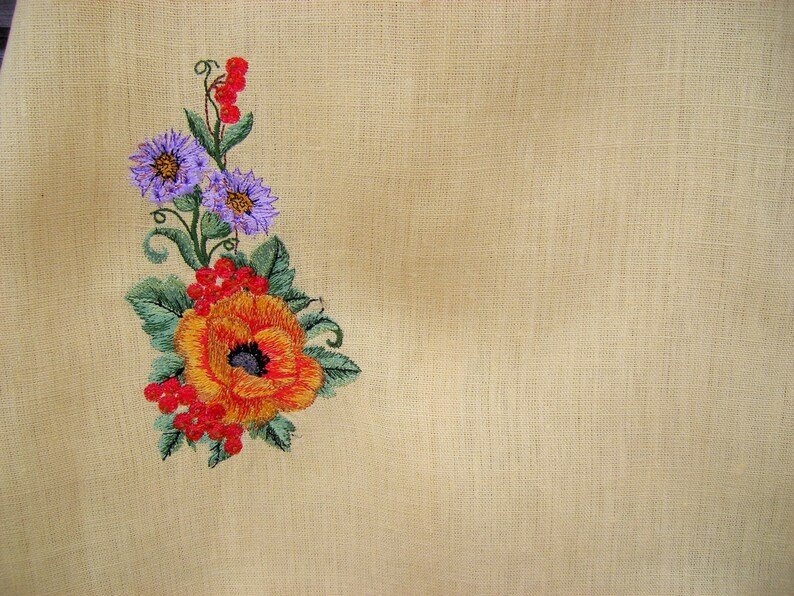 Linen Embroidered Dress Flower Girl Rustic Wedding Yellow Etsy