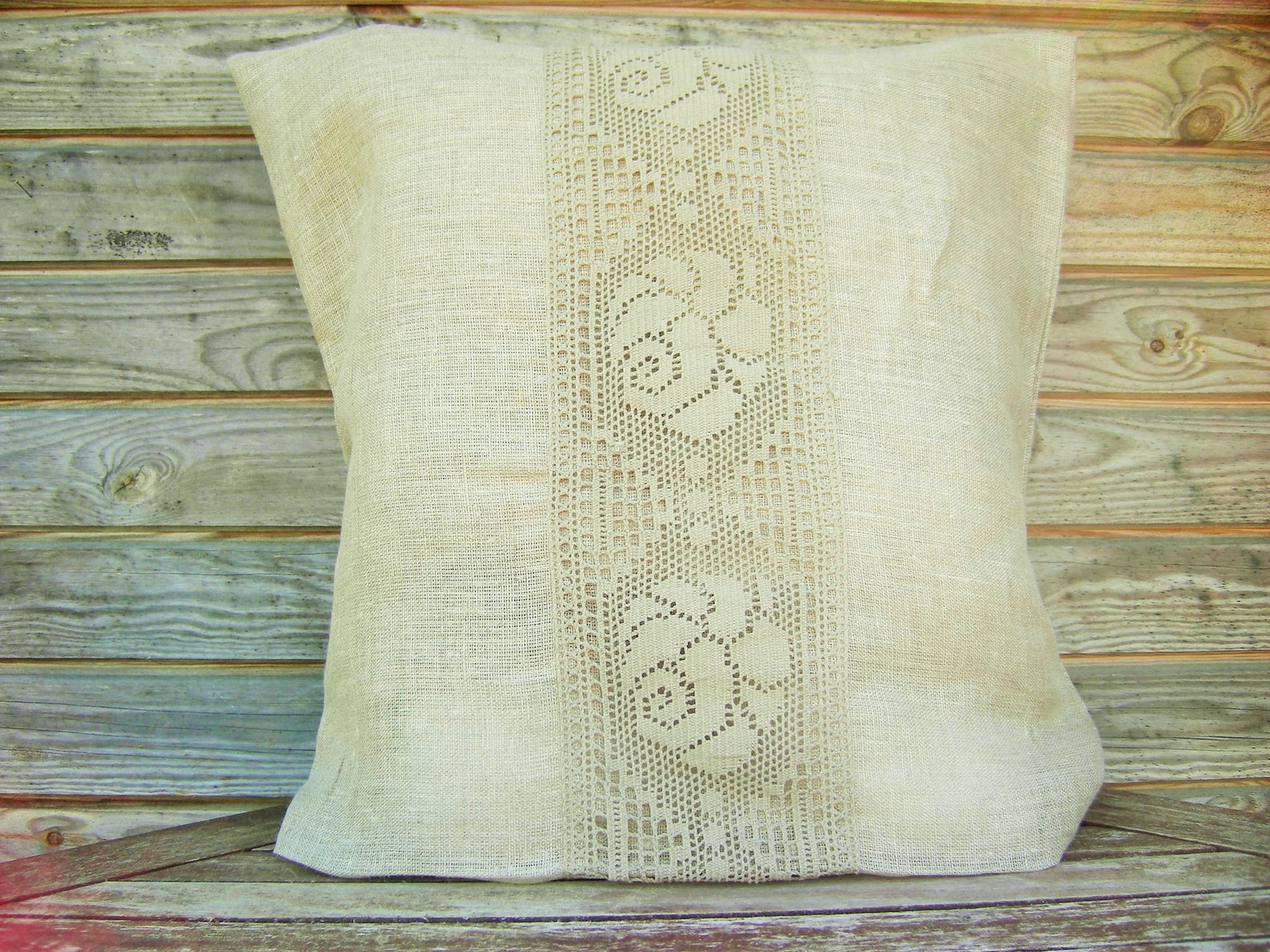 Gray Linen Pillow Cover Gray Lace Throw Pillow 16x16 Inch Etsy