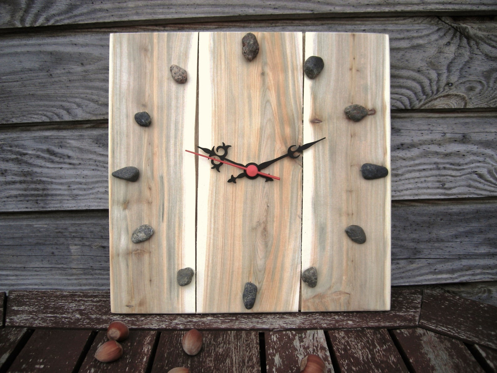 Juniper Wood Clock Natural Handmade Wall Clock Large Wooden Etsy