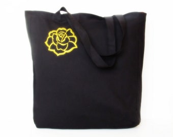 Black cotton bag, Embroidered tote bag, Grocery Reausable Bag Eco-friendly Natural Beach tote bag FREE SHIPPING