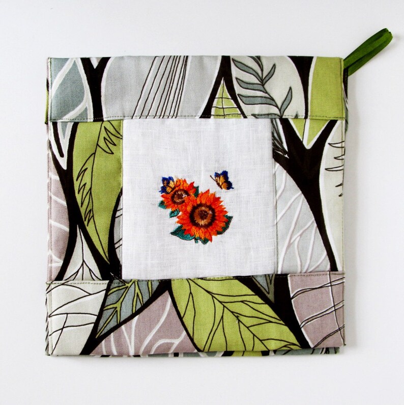 Embroidered Linen Pot Holders Set of 2 Natural Linen and Etsy