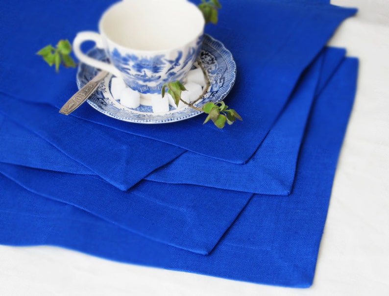 Blue Linen Placemat Handmade Table Linen Linen Wedding Etsy