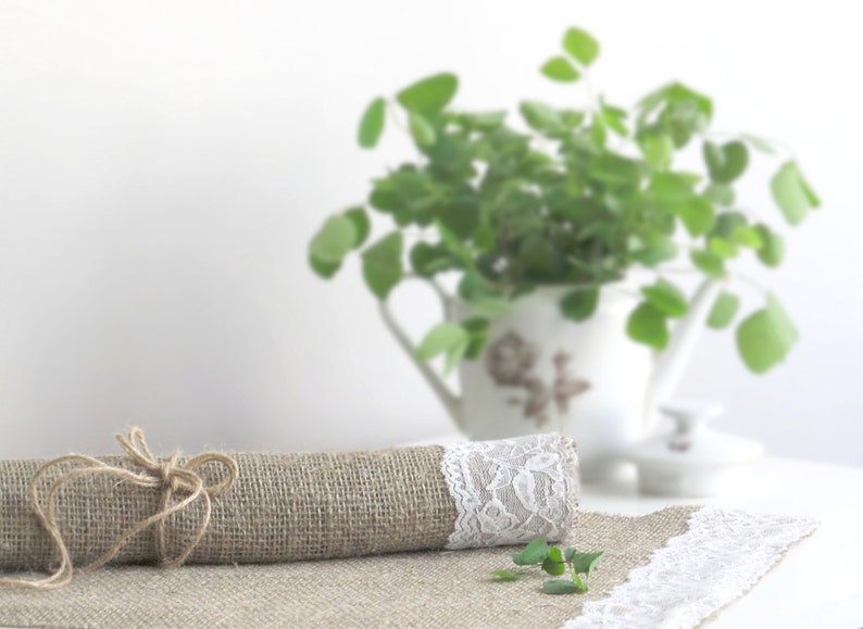 Burlap Linen Placemat With Lace, Handmade Linen Table Decor, Rustic Wedding Decor, 100 Pure