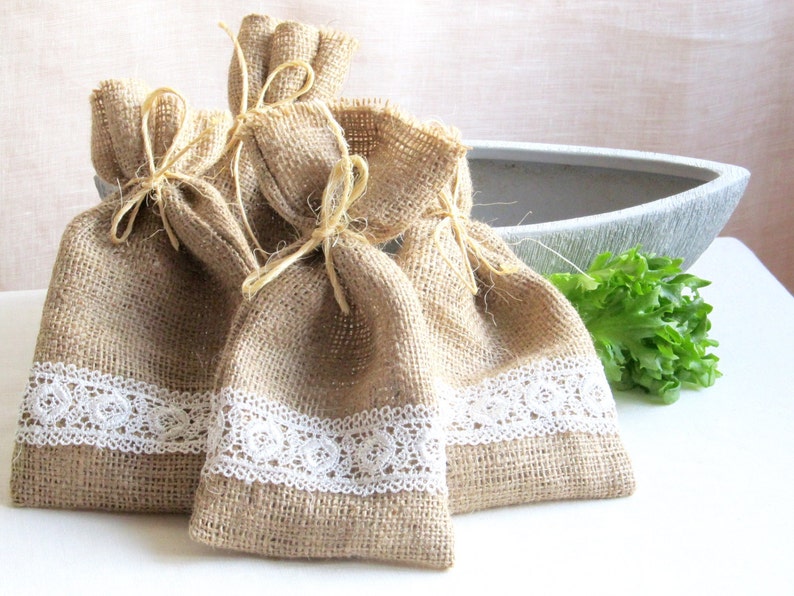 Burlap Linen Favor Bag Set of 10 Burlap Wedding Sachets Etsy