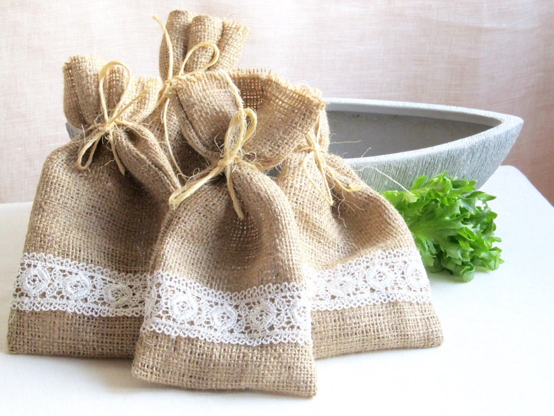 Burlap Linen Favor Bag Set of 10 Burlap Wedding Sachets | Etsy