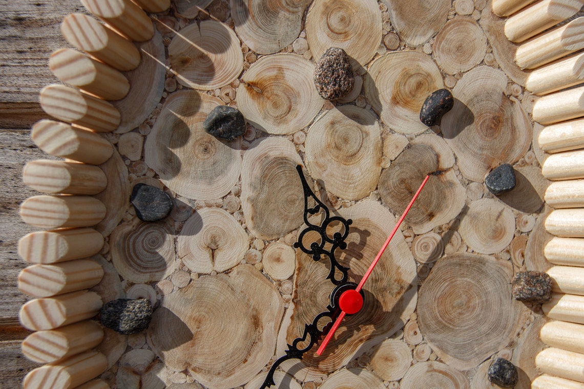 Juniper Wood Clock, Natural Handmade Wall Clock, Large Wooden Clock