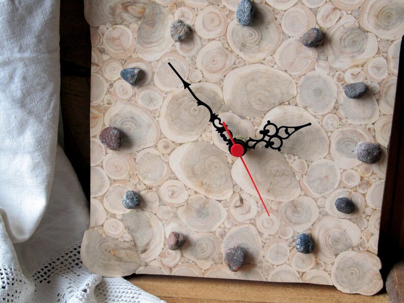 Juniper Wood Clock Natural Handmade Wall Clock Large Wooden Etsy