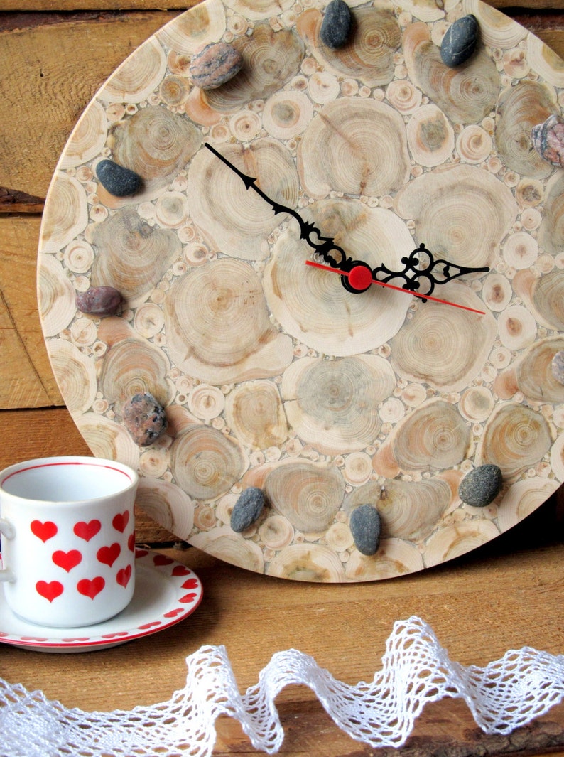 Juniper Wood Clock, Round Clock, Natural Handmade Wall Clock, Large