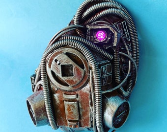 Máscara de resporador de pandilla Cyberpunk con ojo biónico Pieza de cosplay 40k necromunda lado izquierdo