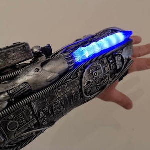strobing lights laser cannon cosplay cyberpunk cyborg costume arm.