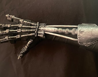 Terminator robot skeletal arm, cosplay cyborg costume piece.