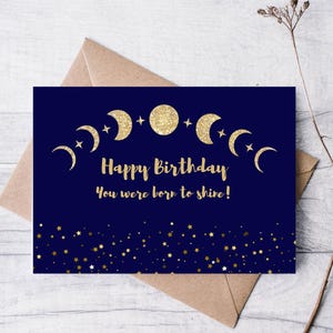 Carte de voeux Joyeux anniversaire, vous êtes né pour briller, la lune et les étoiles