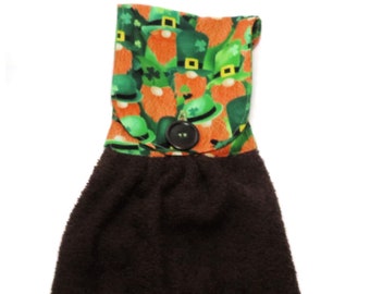 Gnome St. Patrick's Day Single or Double Hand Towel, Thick Terry Brown Towel