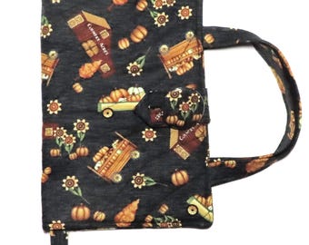 Autumn Harvest Quilted Book Cover: Fits Books up to 7.5" x 4.5", Button Closure, Roomy Fit