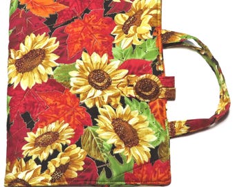 Sunflower Quilted Book Cover: Paperback & Hardcover Protector, Autumn Design, Fits Books up to 9.5" x 6.5" x 2"