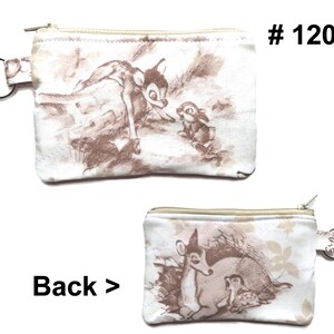 Disney Coin Purse, Fabric Choice, Handcrafted, Key Ring,Stitch, Bambi, Mickey Mouse, Chip & Dale, Dumbo, Cheshire Cat 120 Bambi & Thumper