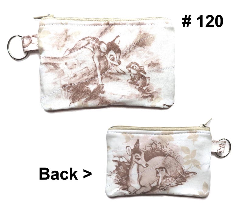 Disney Coin Purse, Fabric Choice, Handcrafted, Key Ring,Stitch, Bambi, Mickey Mouse, Chip & Dale, Dumbo, Cheshire Cat 120 Bambi & Thumper