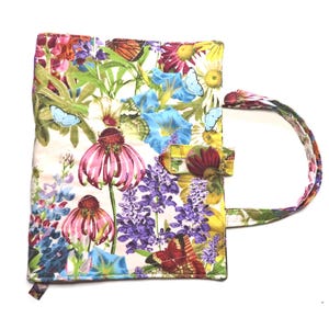 Quilted Book Cover with Wild Flowers: Large Paperback & Hardcover Protector, Fits Books up to 9.5" x 6.5" x 2"