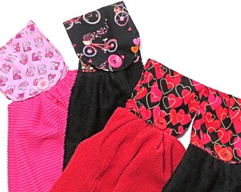 Valentine Hearts Single or  Double Hand Towels Bicycle Hand Towel, Bathroom or Kitchen Quality Thick Towel, Your Choice