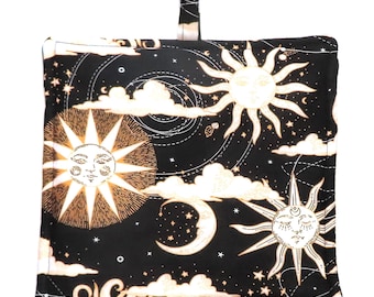 Celestial Sun and Moon Kitchen Hot Pad: Golden Night Sky