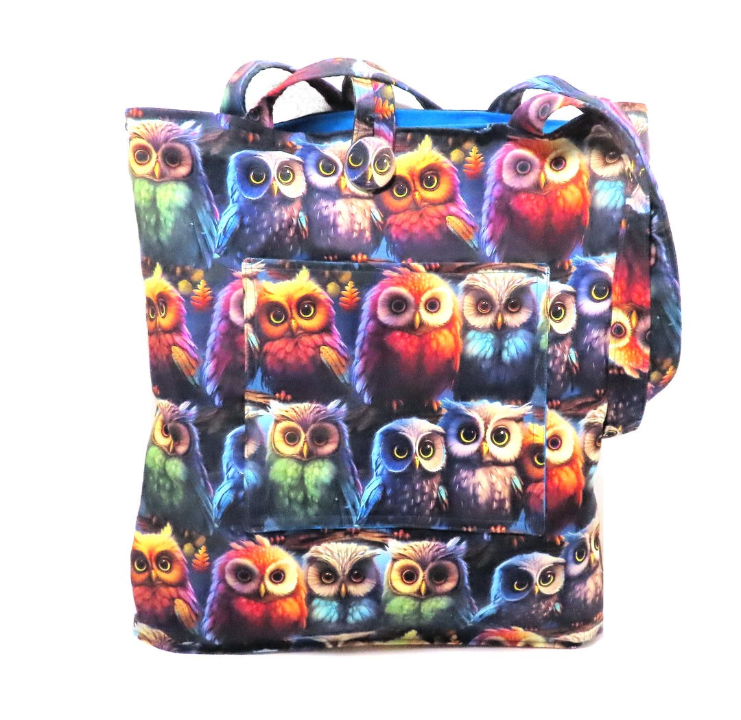 Owls Reversible Canvas Tote Bag: Colorful Owl - Etsy UK