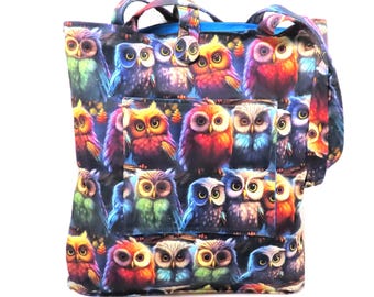 Owls Reversible Canvas Tote Bag: Colorful Owl