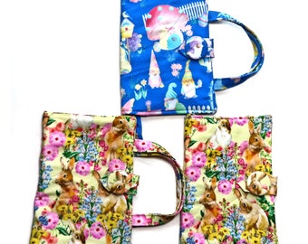 Bunny Fabric Book Cover with Bookmark & Handles (7.5" x 4.5" x 1.5") Roomy Fit