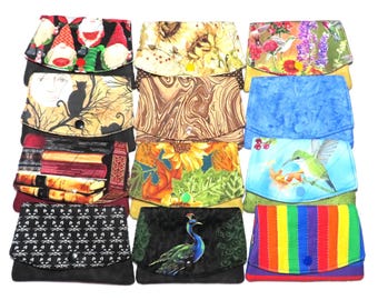 Quilted Credit Card Wallet: Fabric Snap Closure, Choice of Print