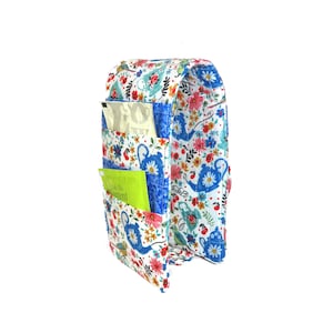 Carteira para saquinhos de chá com bolsos de palha de mel, 11 bolsos para chá, mel e açúcar, porta-chá de designer em inglês alto com pássaros azuis e bules