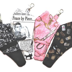 Quilted Scissor Holder with 4.5" Curved Embroidery Scissors & Lobster Clip