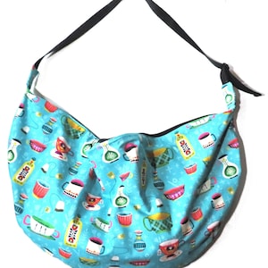 Énorme sac de transport en forme de demi-maman, sac de yoga, sac de week-end avec motif de thé oriental, couleurs vives et audacieuses