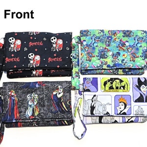 Disney Characters Wristlet With Magnetic Snap Closure, Phone Pocket, Bill Section, Three Credit ...