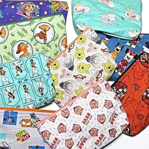 Disney Quilted Cosmetic Bag, Your Choice of Pooh Tigger Eeyore, Dumbo, Tangled, Bambi, Jack Skellington, Toy Story, Aladdin, Hamm, Mickey